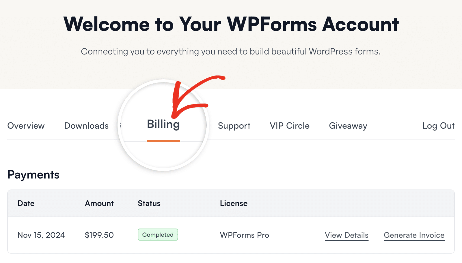 Select the Billing tab