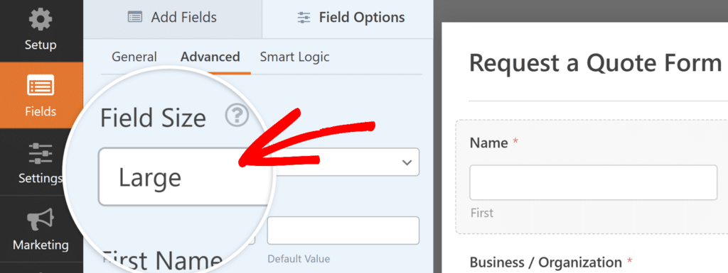 Set Field Size as Large