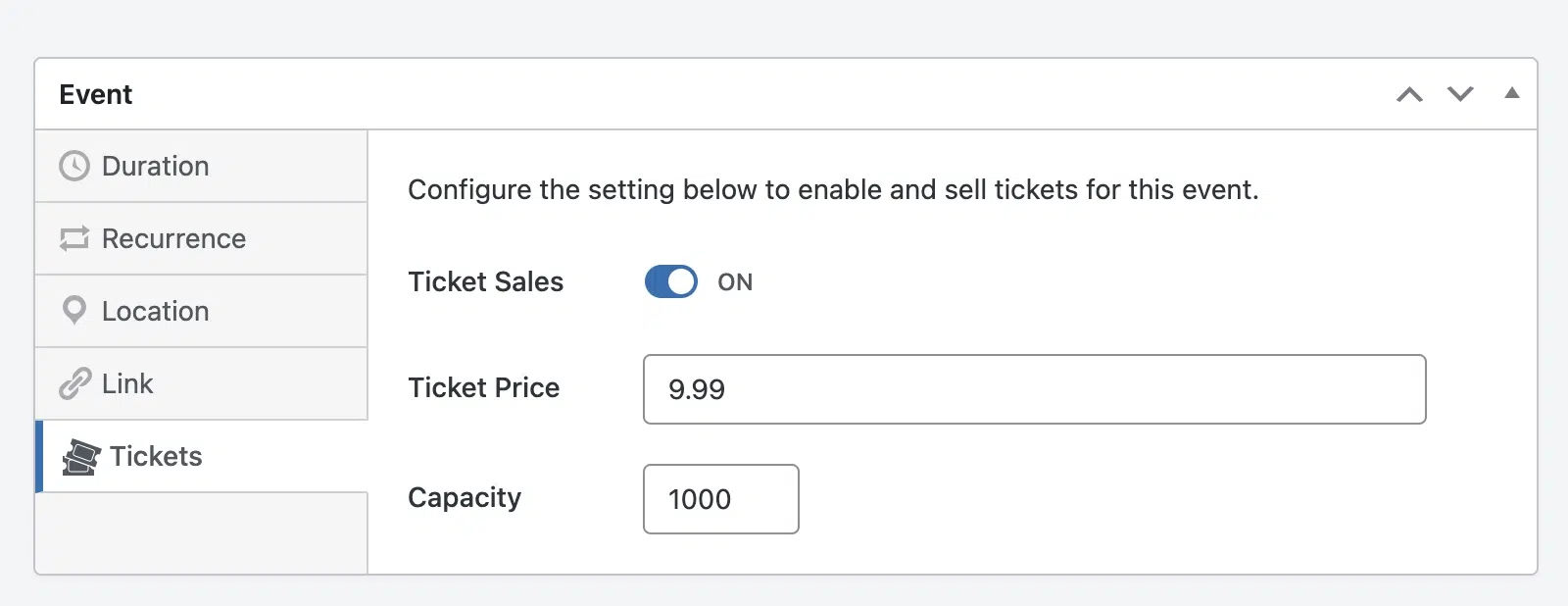 Ticketpreis und Kapazität eingeben