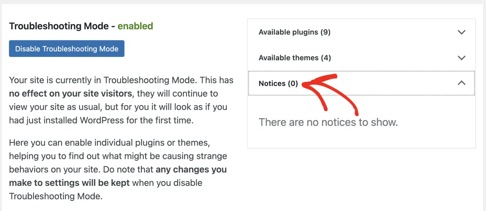 Select the Notices tab