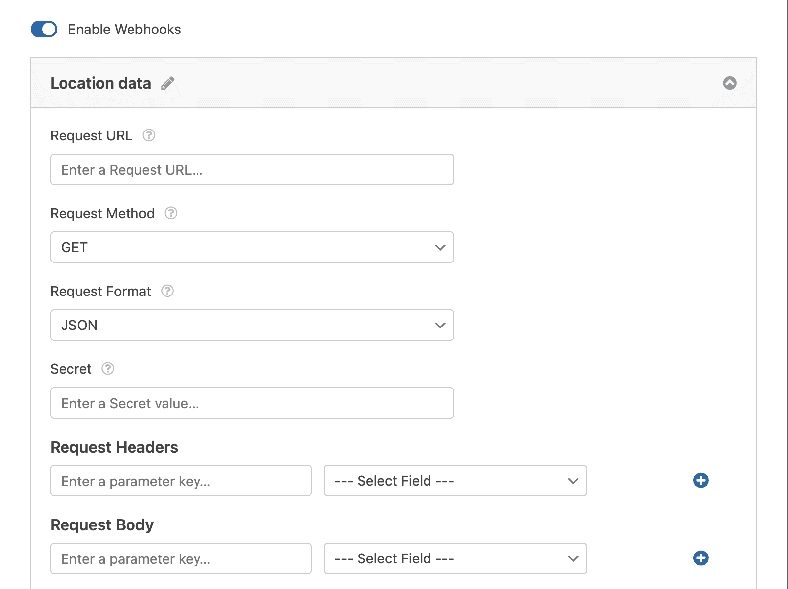 map your form fields to your variable names and enter the webhook URL.