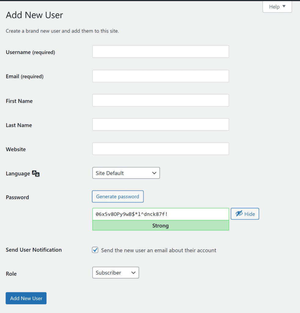 wordpress add new user