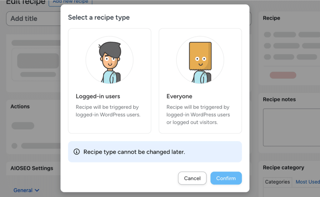 Selecting a recipe type in Uncanny Automator