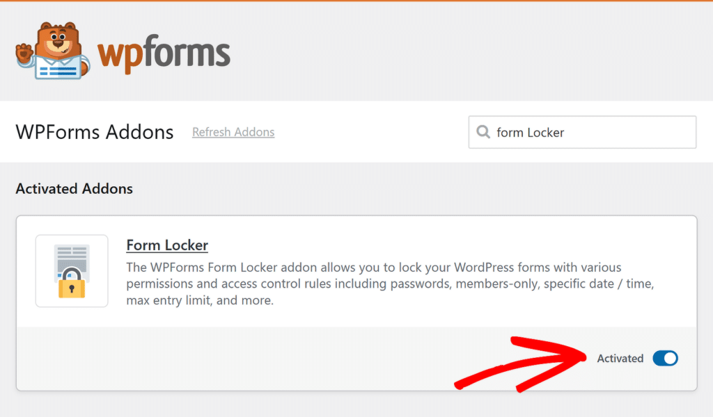 activate form locker addon