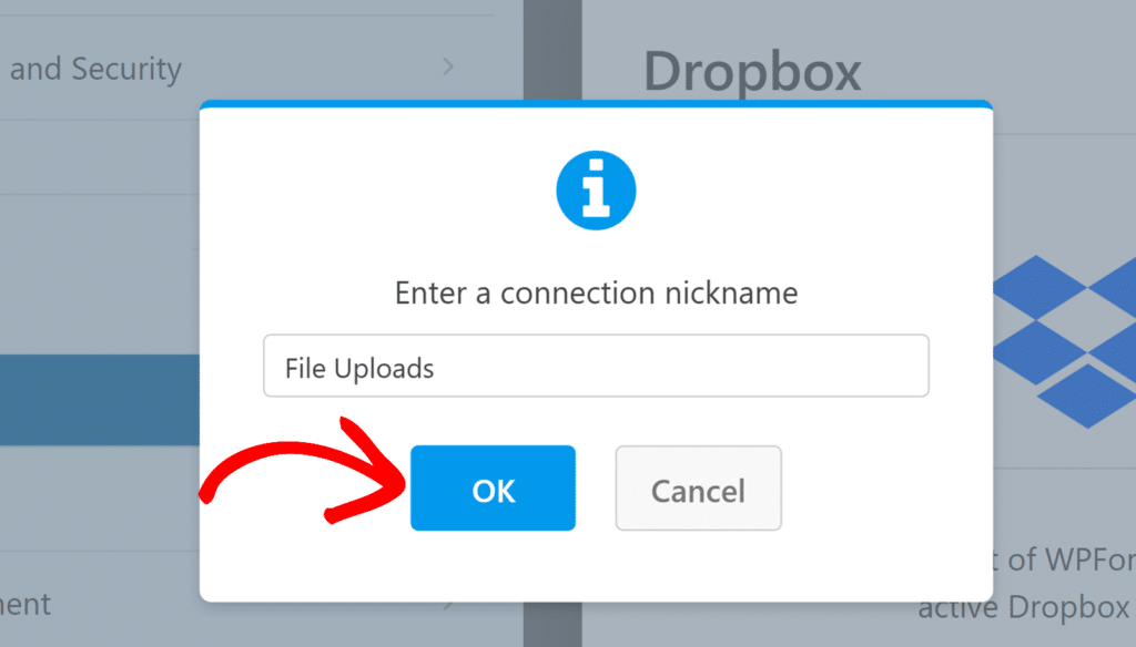 Enter connection nickname and click OK