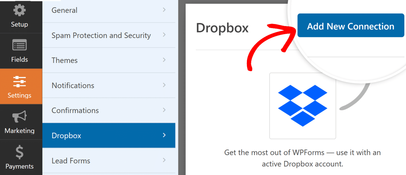 Complemento de Dropbox - WPForms