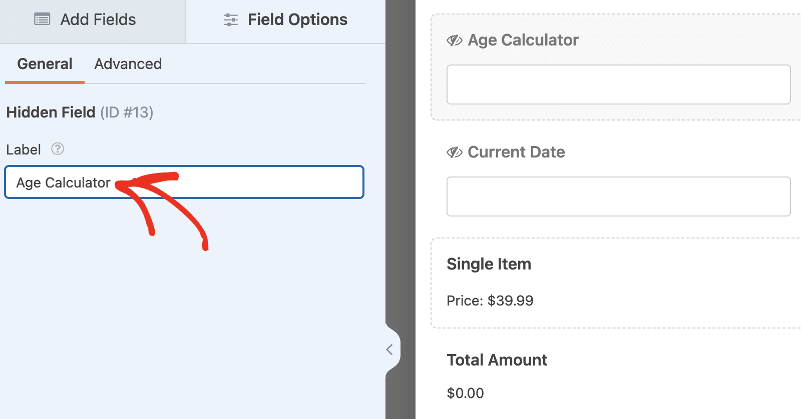 Change label to age calculator