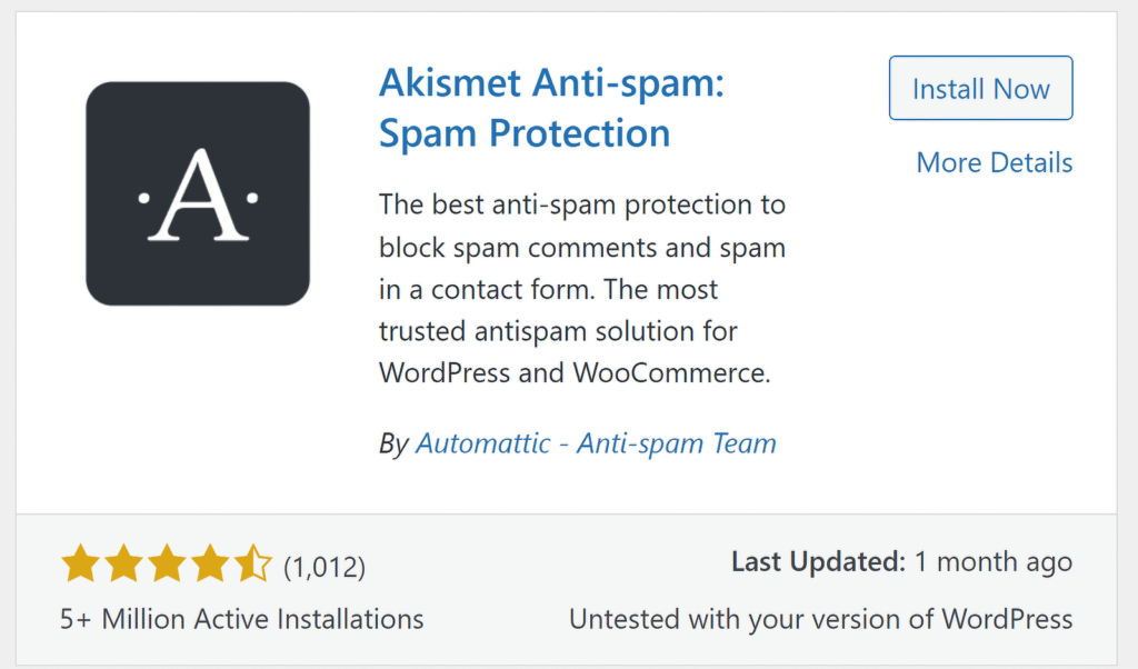 Installing the Akismet plugin