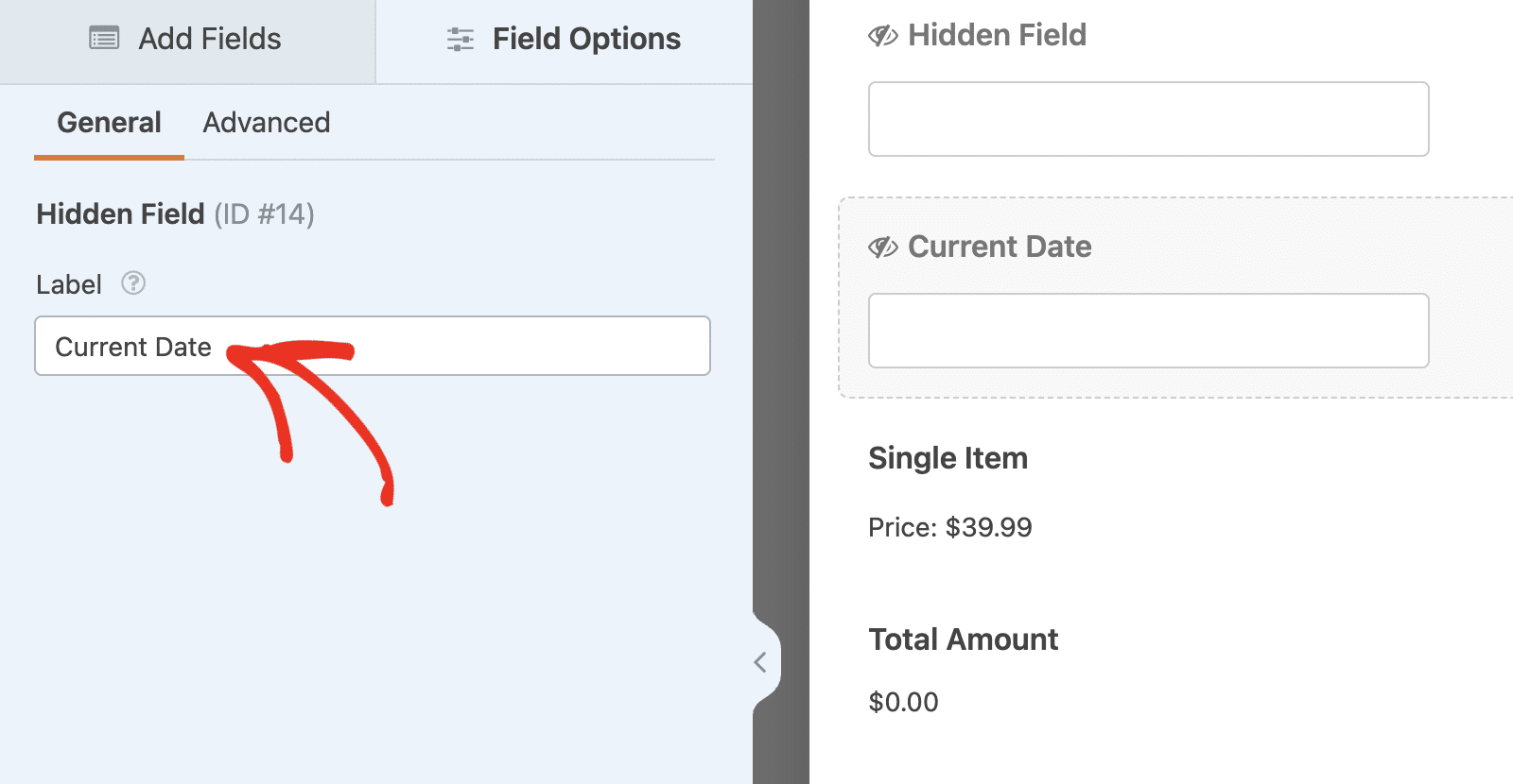 Change hidden field label