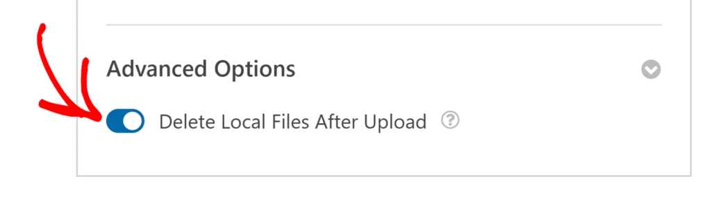 Delete Local Files After Upload toggle button