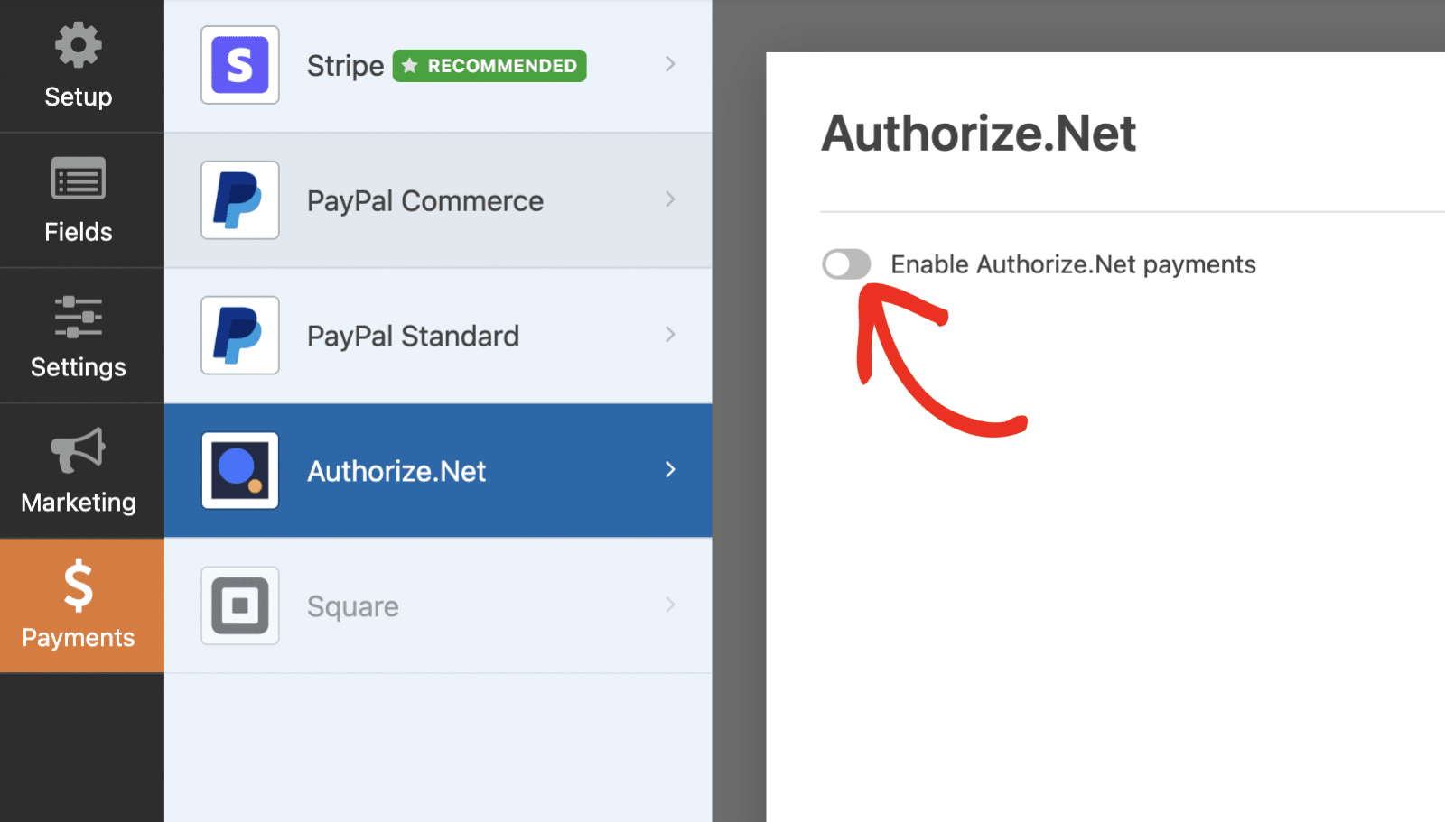 Enable Authorize.net payments