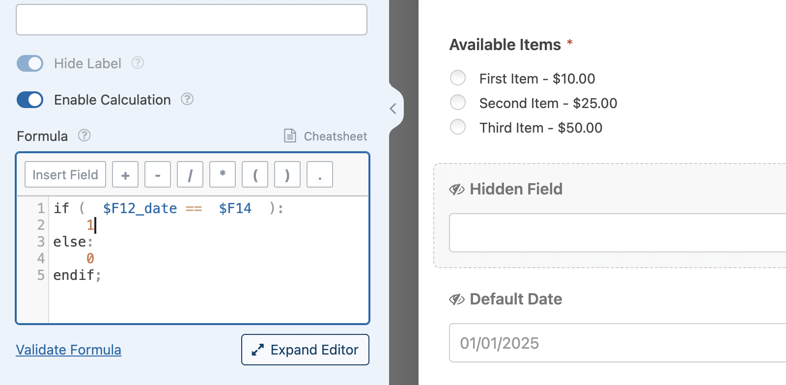 Formula to show payment field based on date input