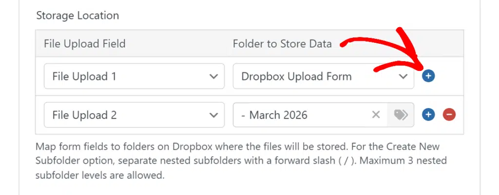 Click icon to add more storage locations