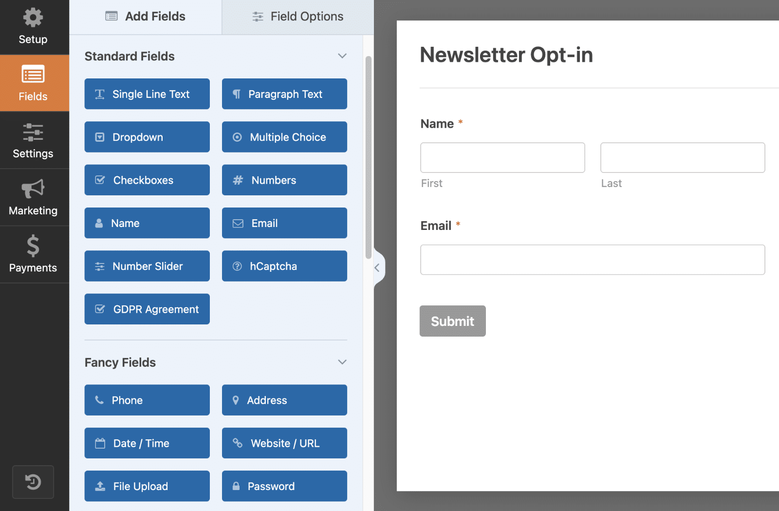 create your form with your desired fields