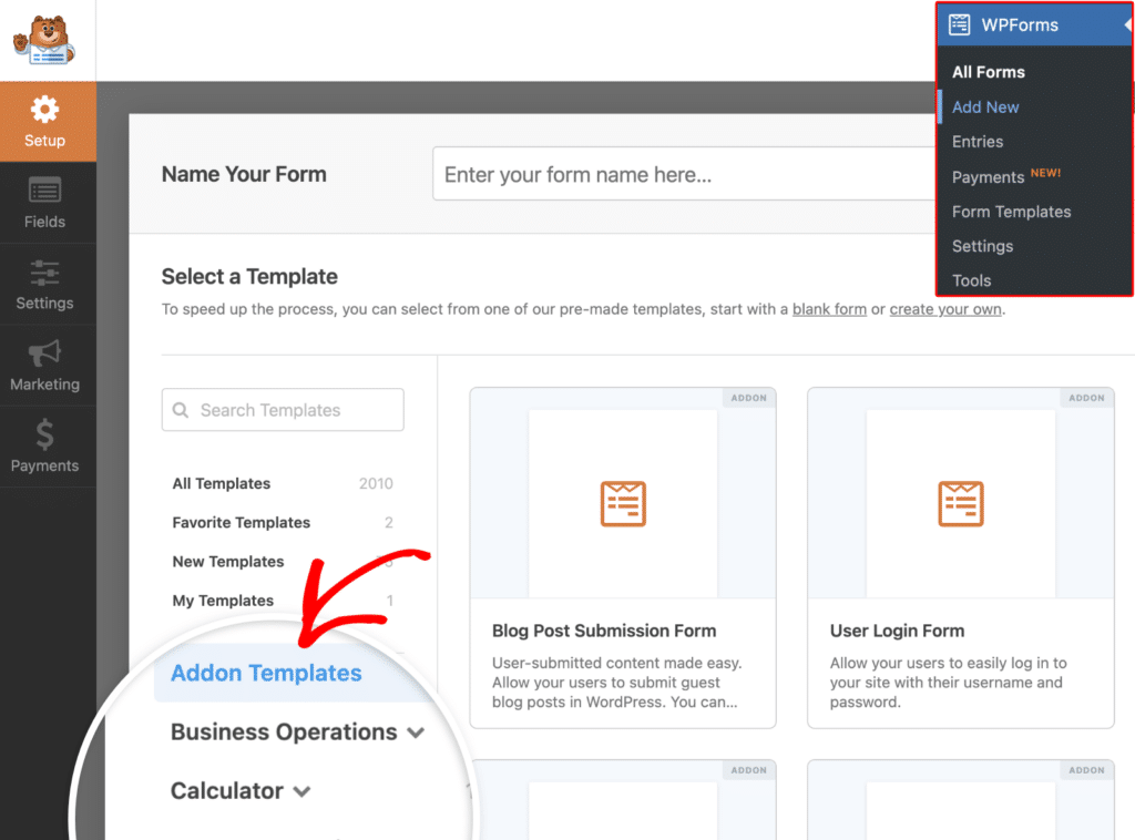 select-addon-templates - WPForms addon templates
