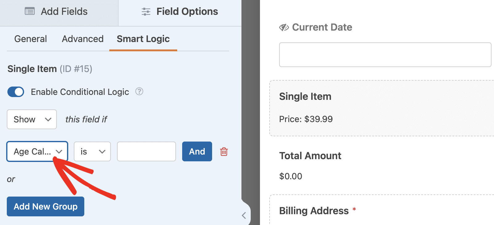 Choose age calculator field