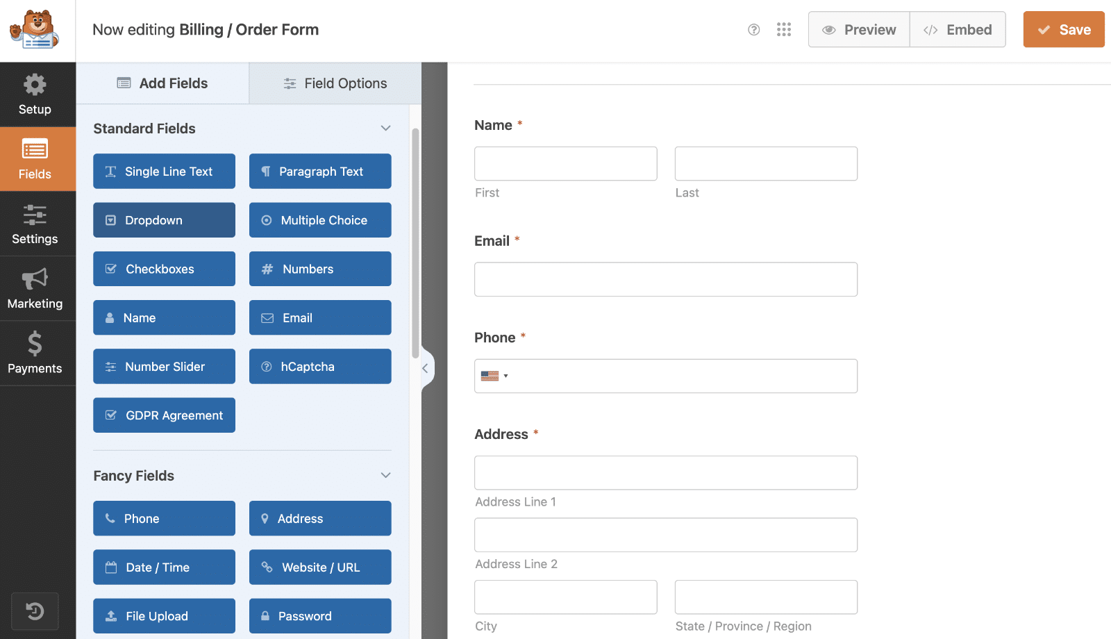 create the form and add your fields