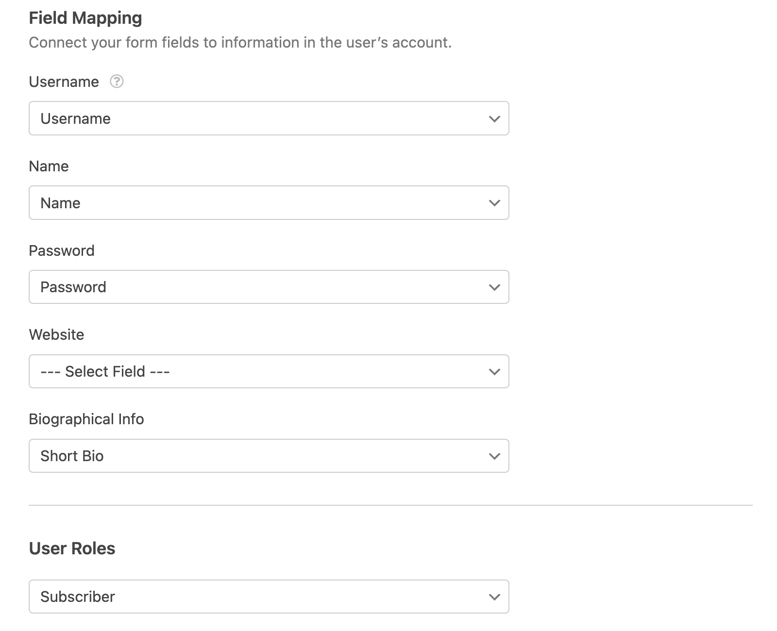 Field Mapping in the User Registration Addon 