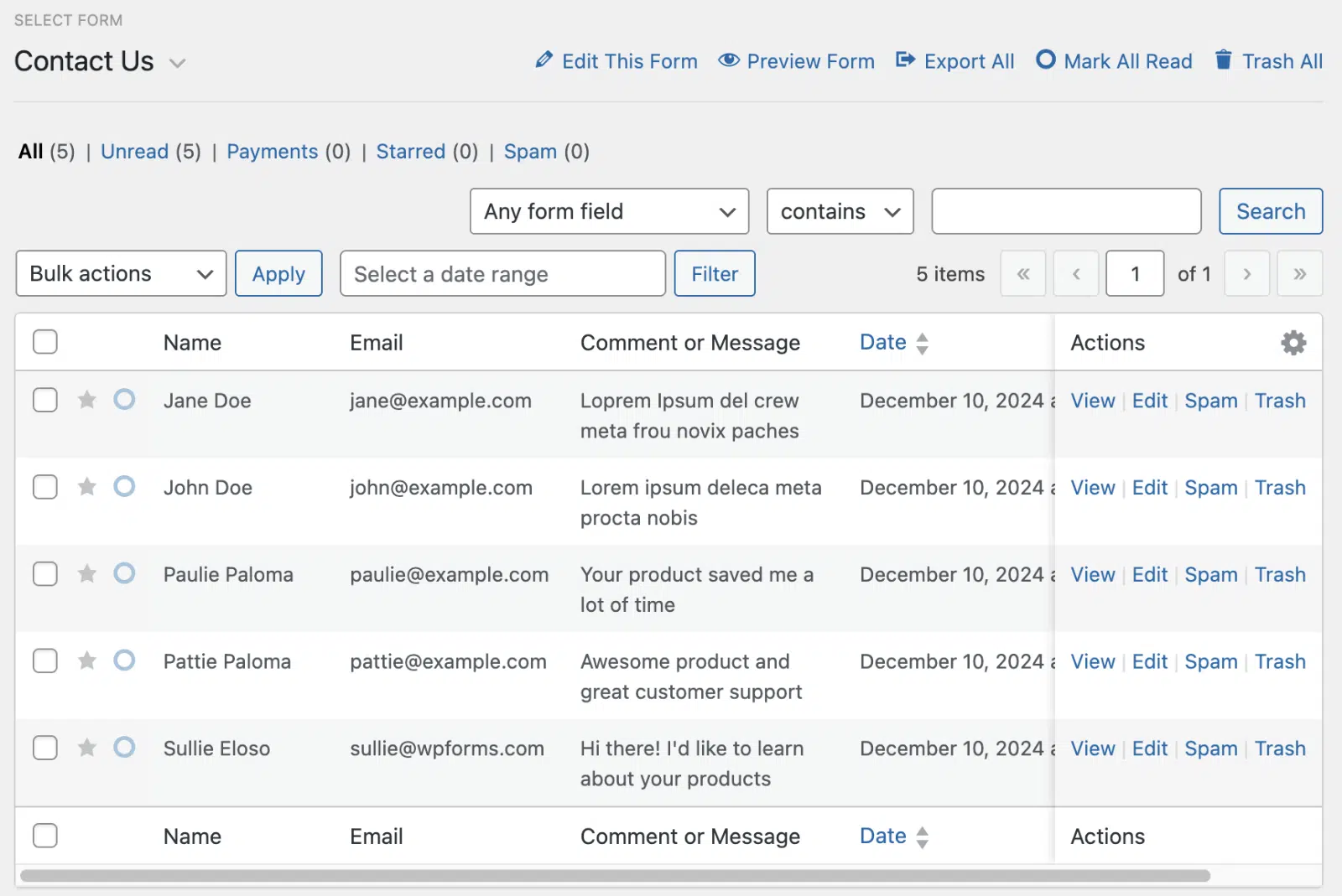 Viewing imported form entries in WPForms