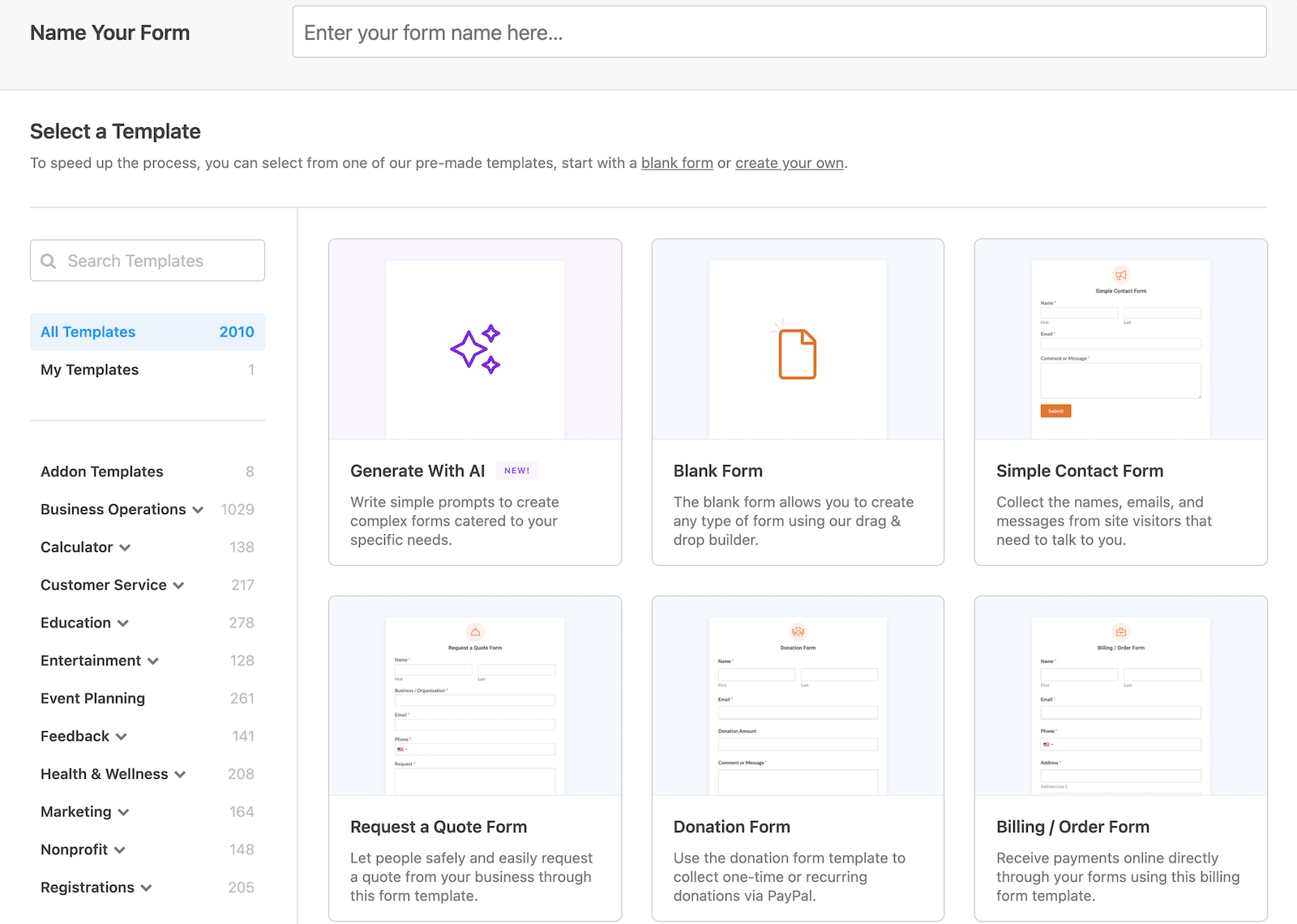 Create a form in WPForms