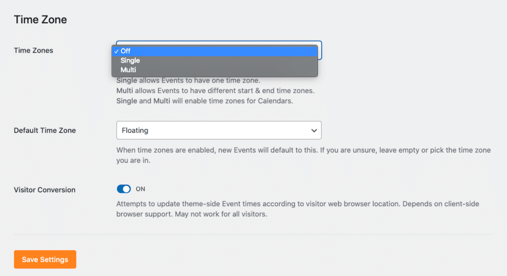 Setting the time zone in Sugar Calendar