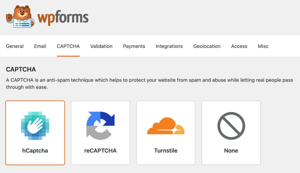 proteção contra spam do wpforms