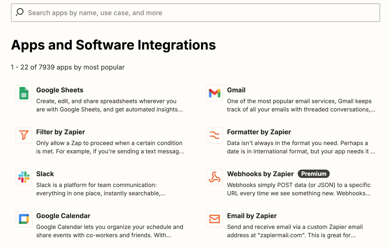 Search Zapier apps and integrations