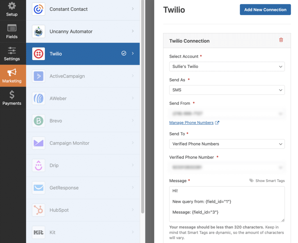 Admin notification with Twilio