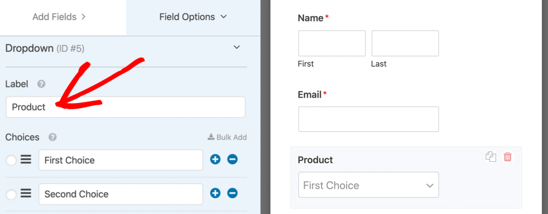 Change the dropdown label on the dynamic choices field