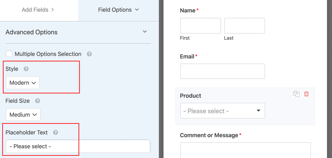 Auto-populated field style and placeholder setting
