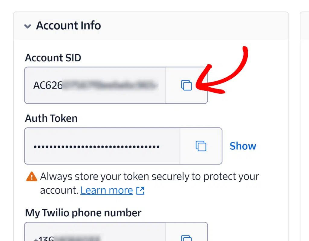 Copy Account SID