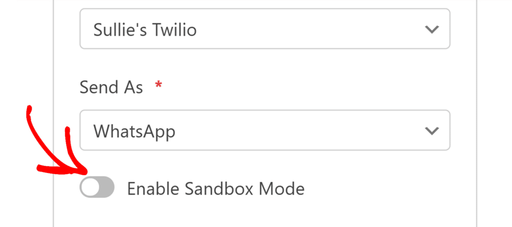 Enable Sandbox Mode toggle button