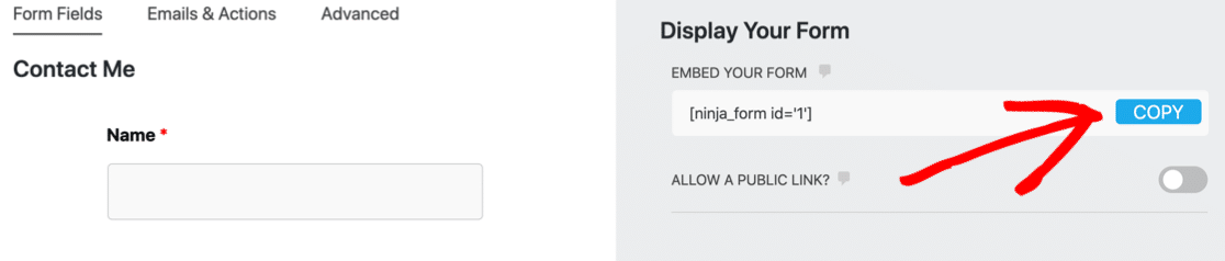 Publish your form in Ninja Forms