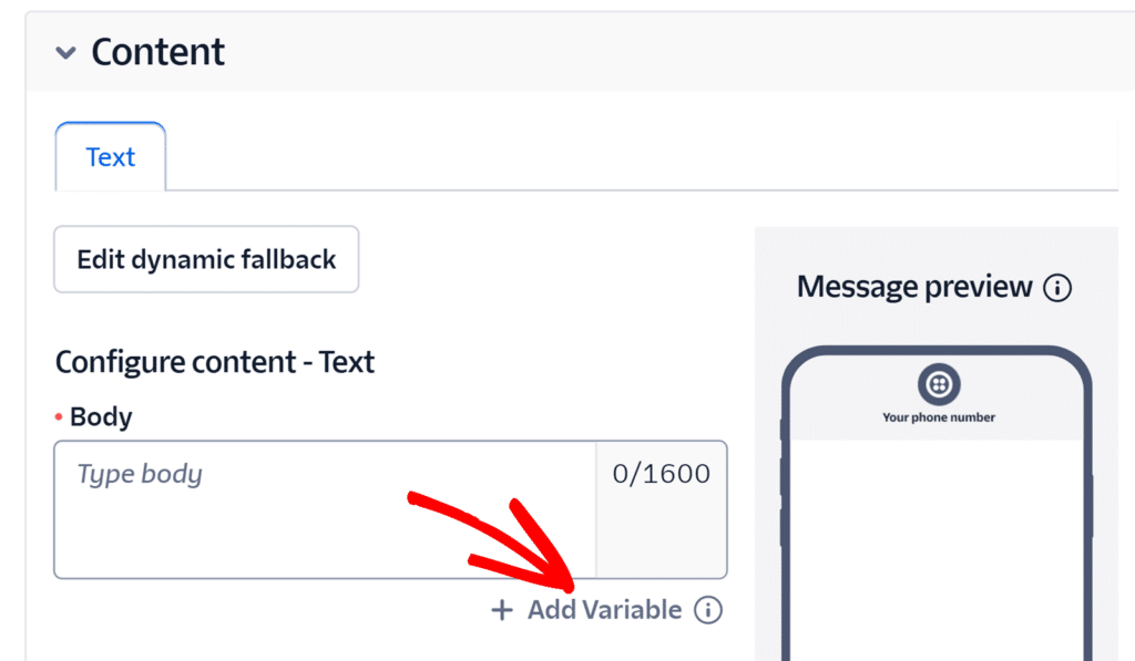 Add a variable Twilio template