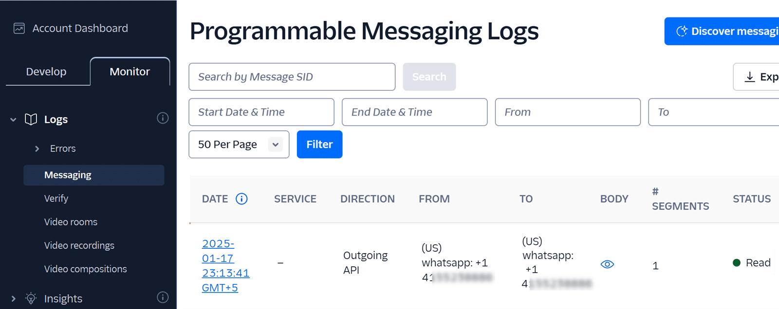 View messaging logs in Twilio