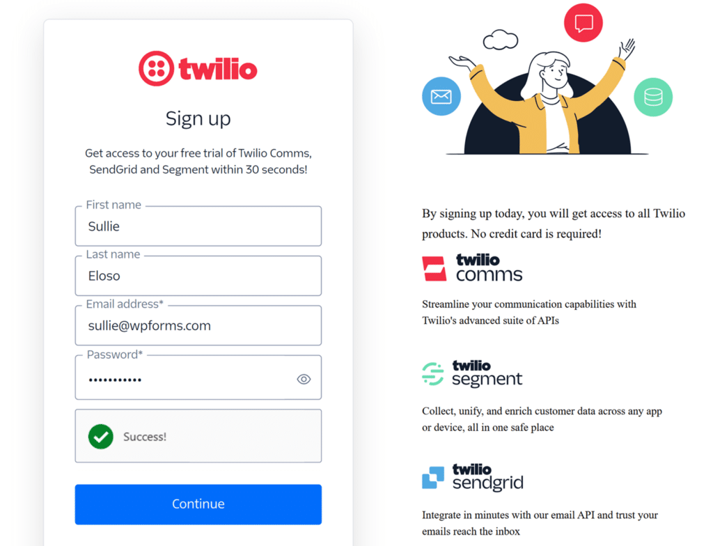 Twilio signup page