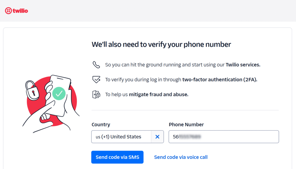 Twilio sign up page