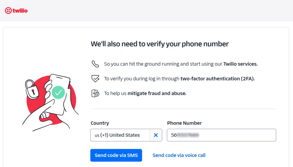 Twilio sign up page
