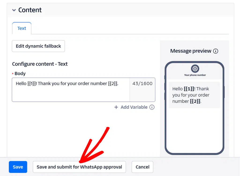 Enregistrer et soumettre pour approbation WhatsApp dans Twilio