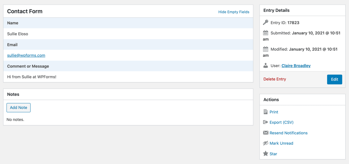 WPForms entry details