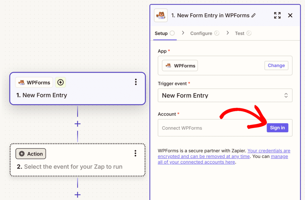 Signing in to WPForms via Zapier