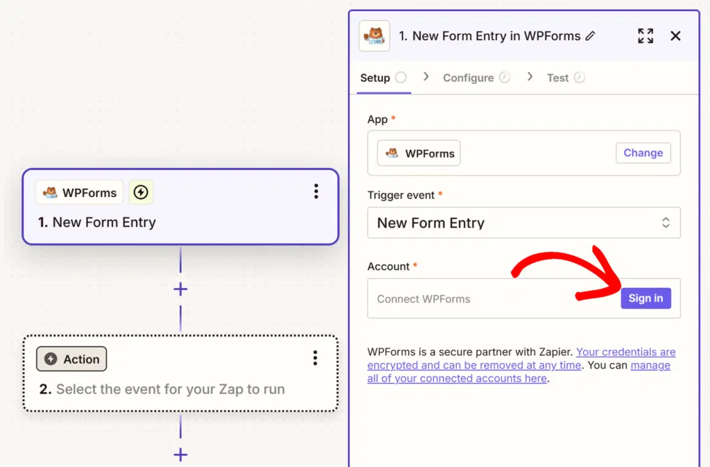 Signing in to WPForms via Zapier