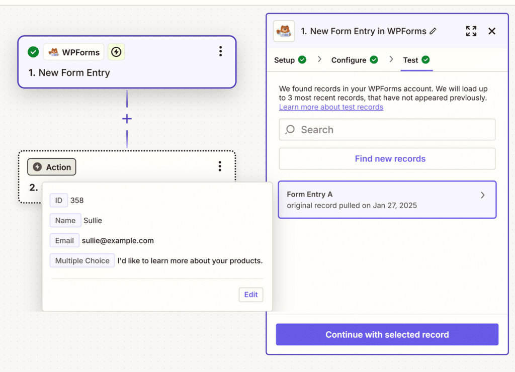 Testing Zapier connections and viewing records