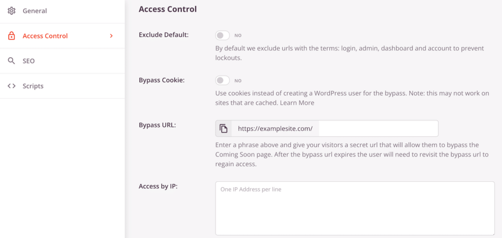 Access Control settings in SeedProd