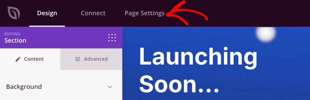 Click on the Page Settings tab in the page builder