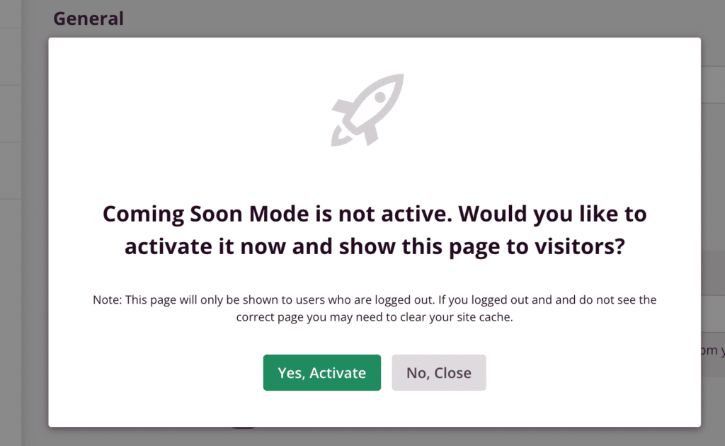 Activate Coming Soon Mode via the modal window