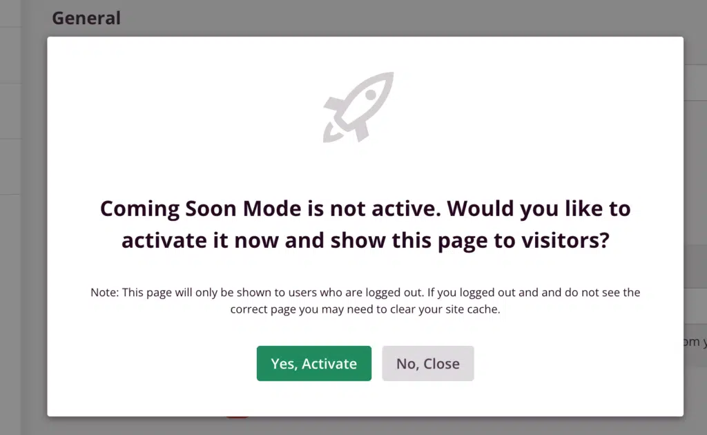 Activate Coming Soon Mode via the modal window