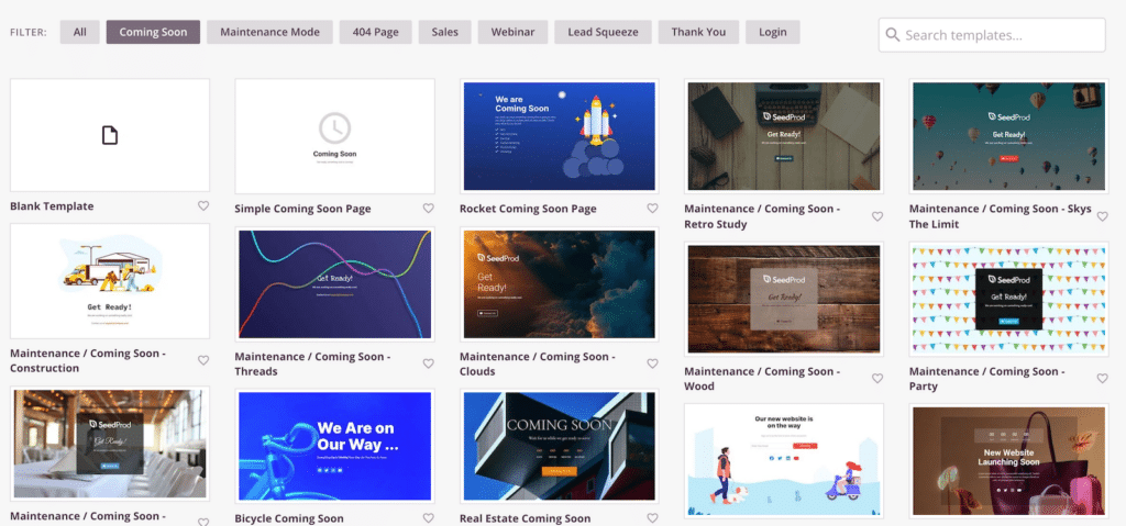 SeedProd coming soon page templates