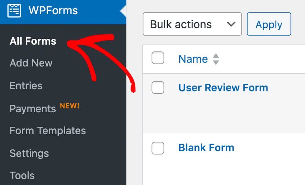 Navigation vers tous les formulaires dans WPForms