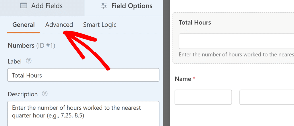 Go to Advanced tab for Numbers field